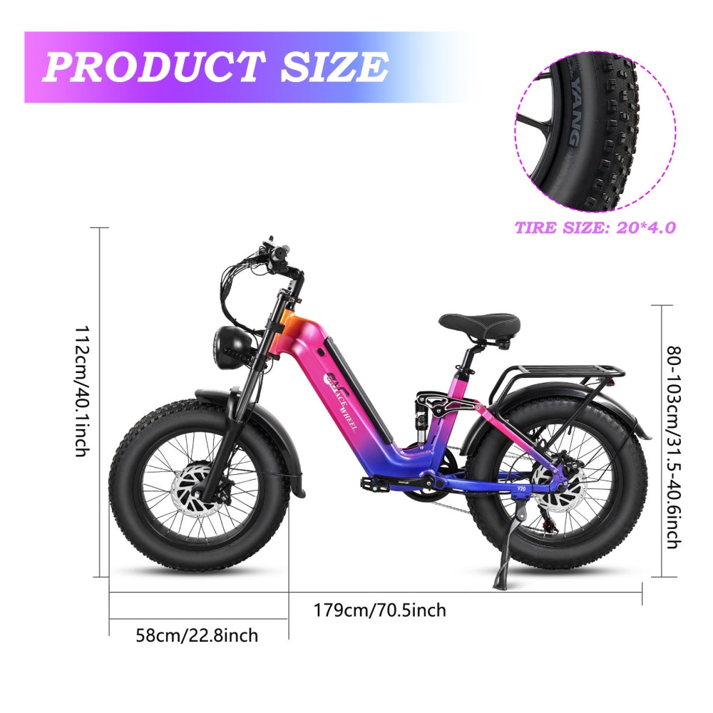 CMACEWHEEL V20 750Wx2 Dual Motor AWD Fat Bike Full Suspension E-Bike 960Wh Samsung Battery 28Mph 50Miles