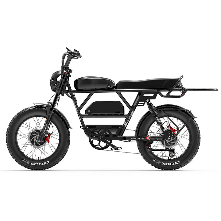 Lankeleisi X-Black Knight 1000Wx2 Dual Motor AWD Fat Bike Full Suspension Moped E-bike 45Ah Samsung Battery 28Mph 174Miles